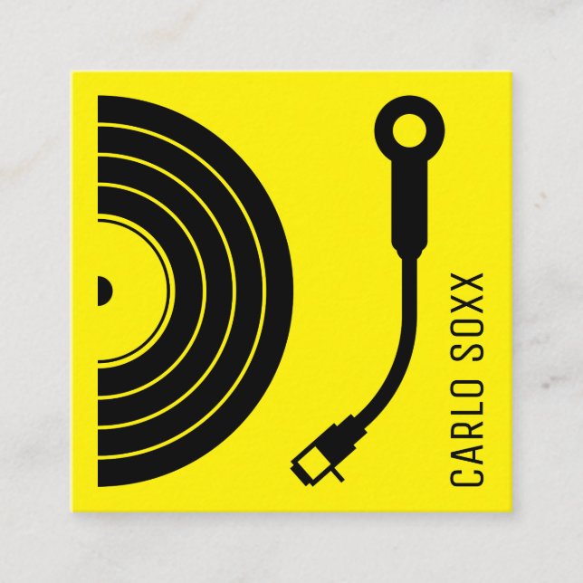 Carte De Visite Carré DJ signe comme plaque d'enregistrement vinyle jaun (Devant)