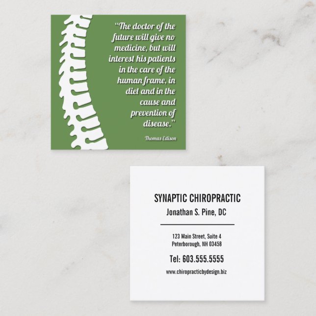 Carte De Visite Carré Docteur du futur chiroprakteur de logo d'épine de (Devant / Derrière)