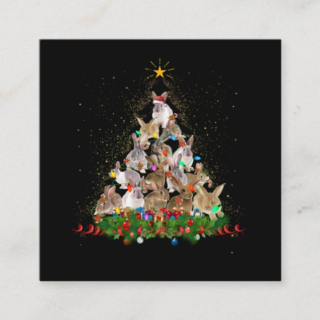 Carte De Visite Carré Don Bunny| Lapin Lapin Arbre de Noël Beau (Devant)