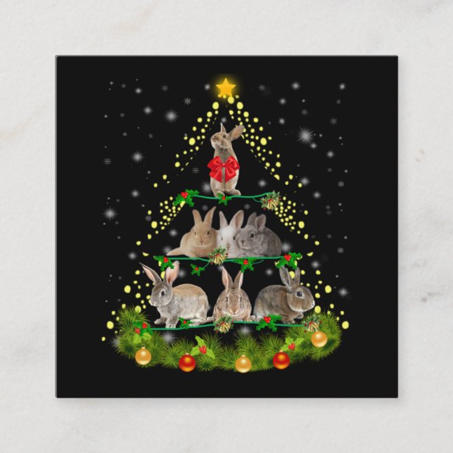 Carte De Visite Carré Don Bunny| Lapin Lapin Feu d'Arbre de Noël (Devant)