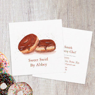 Carte De Visite Carré Donuts glacés au chocolat à l'aquarelle 