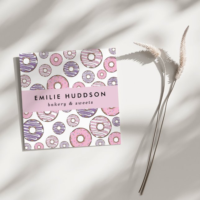 Carte De Visite Carré Donuts Roses, Donuts Violets, Boutique De Gâteaux, (Créateur téléchargé)