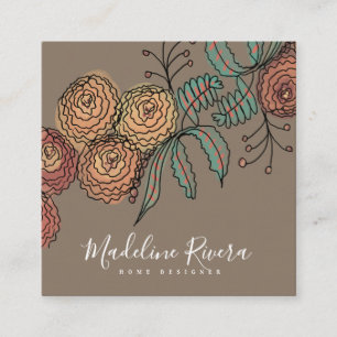 Carte De Visite Carré Doodle Florals Wreath Sprigs Design de verdure