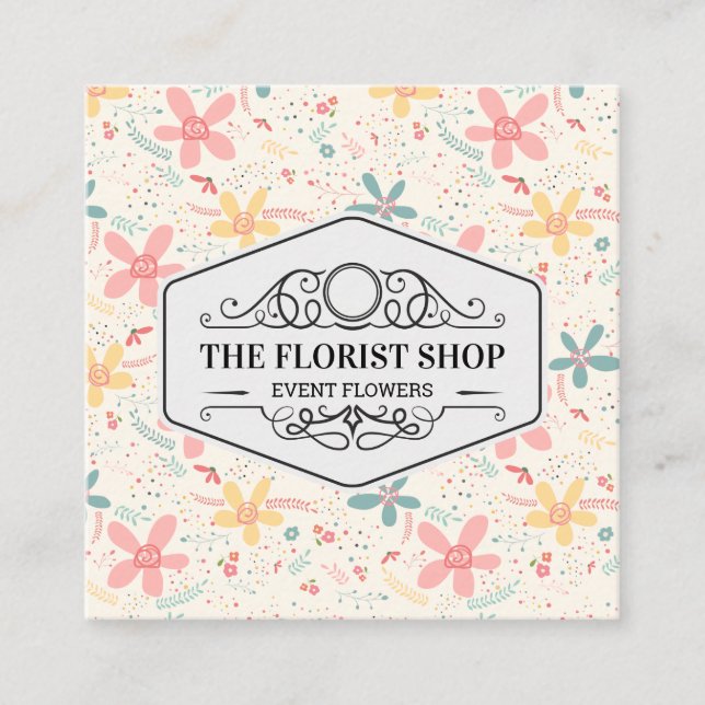 Carte De Visite Carré Doodles de fleurs (Devant)