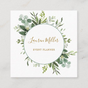 Carte De Visite Carré Dorée  Aquarelle Eucalyptus Verdure Wreath