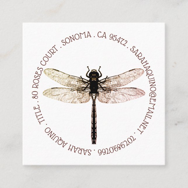 Carte De Visite Carré Dragonfly Circle Type Jardin Conception (Devant)