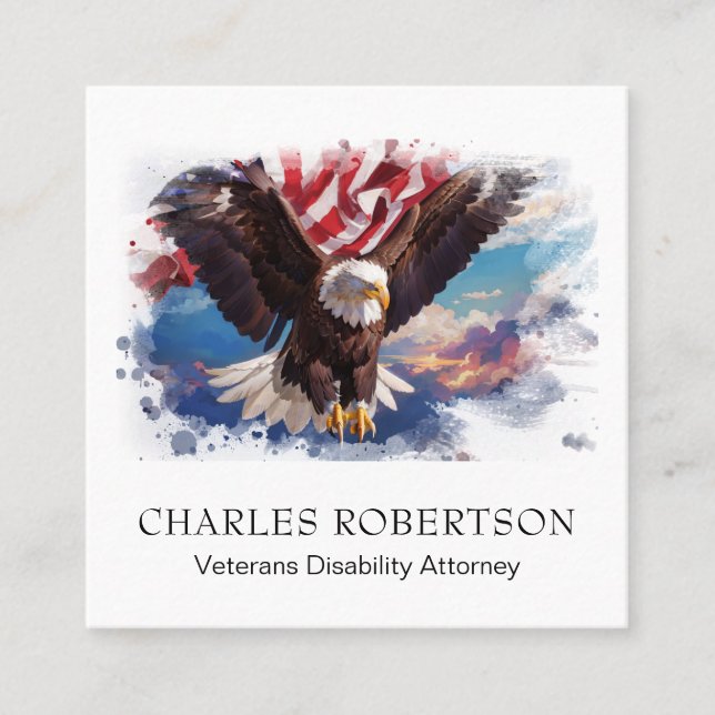 Carte De Visite Carré *~* Drapeau américain Eagle Flying Sunset AP16 QR (Devant)