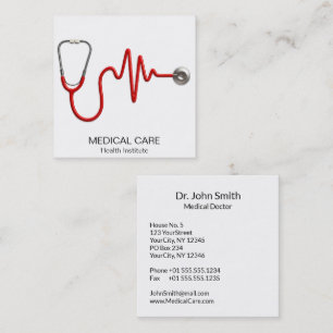 Carte De Visite Carré ECG Wave EKG Heartbeat Line Stethoscope Médicale