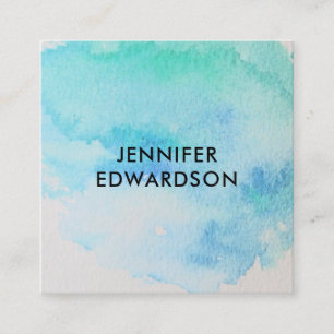 Carte De Visite Carré Éclaboussure turquoise moderne d'aquarelle de vert