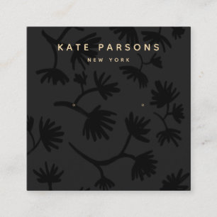 Carte De Visite Carré Écran de bijoux à oreilles florales noires