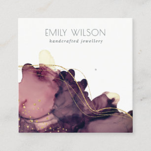 Carte De Visite Carré Écran d'oreille Abstrait à l'encre d'alcool or mar