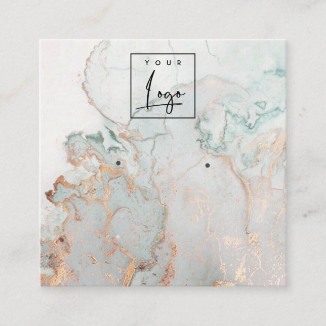 Carte De Visite Carré Écran d'oreille en marbre d'aquarelle bleu or Aqua (Devant)