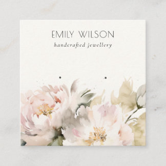 Carte De Visite Carré Écran d'oreille florale chic Blush Peony