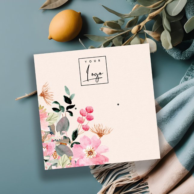 Carte De Visite Carré Écran d'oreille Pastel Blush Rose Floral Bunch (Créateur téléchargé)