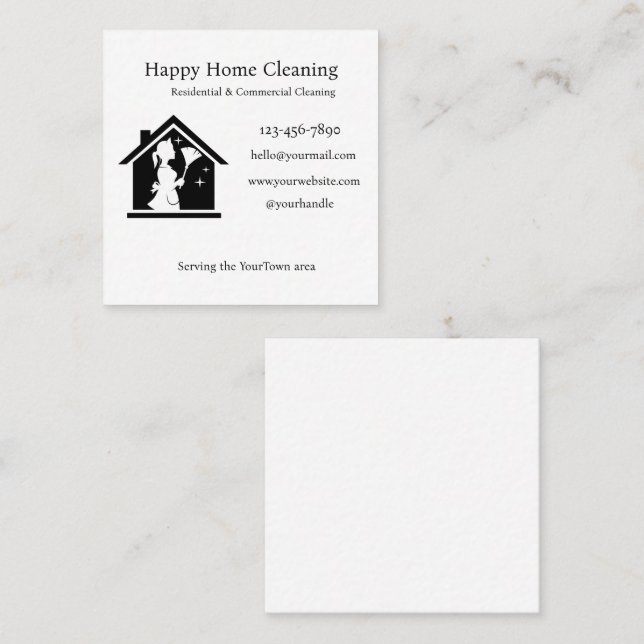 Carte De Visite Carré Editable House Cleaning Business Card  (Devant / Derrière)