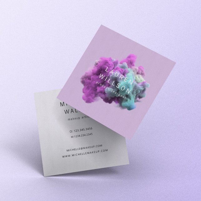 Carte De Visite Carré Effet Fumée violette et bleue Moderne (Créateur téléchargé)