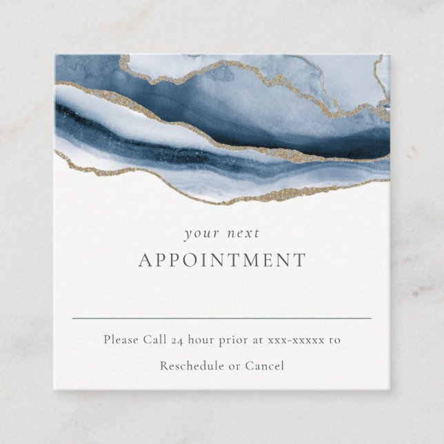 Carte De Visite Carré Elégant Abstrait Marine Blue Agate Gold Nomination (Devant)