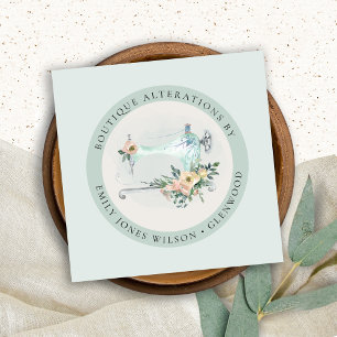 Carte De Visite Carré Elégant Aqua Grey Machine à coudre Floral Tailor
