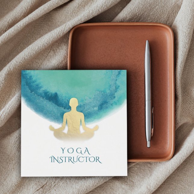 Carte De Visite Carré Elégant Aquarelle Méditation Or Yoga Instructeur (Créateur téléchargé)