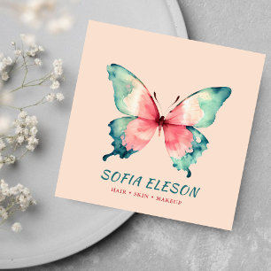 Carte De Visite Carré Elégant Aquarelle rose douce Beauté papillon