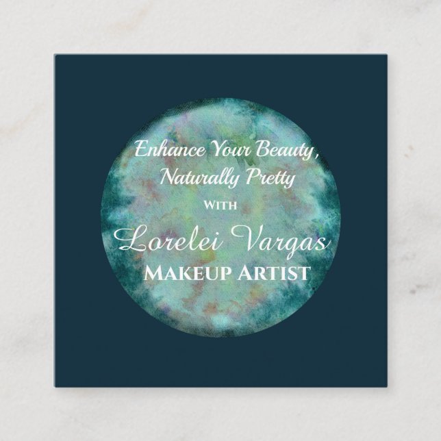 Carte De Visite Carré Elégant Artiste maquillage bleu vert aquarelle (Devant)