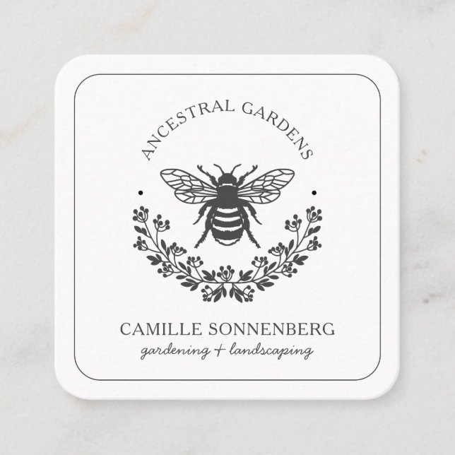 Carte De Visite Carré Elégant Bee Laurel Gardener Landscaper (Devant)