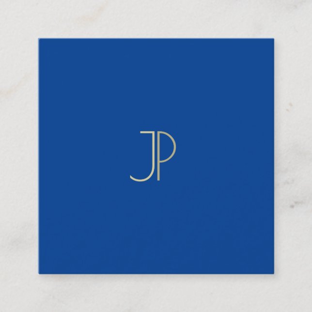 Carte De Visite Carré Elégant Bleu Profond Moderne Monogramme Modèle Lux (Devant)