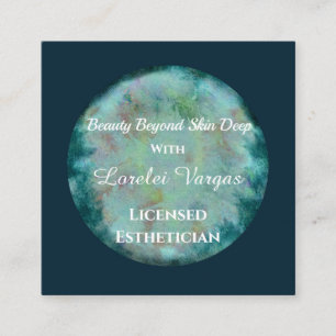 Carte De Visite Carré Elégant bleu vert aquarelle Esthétique & QR