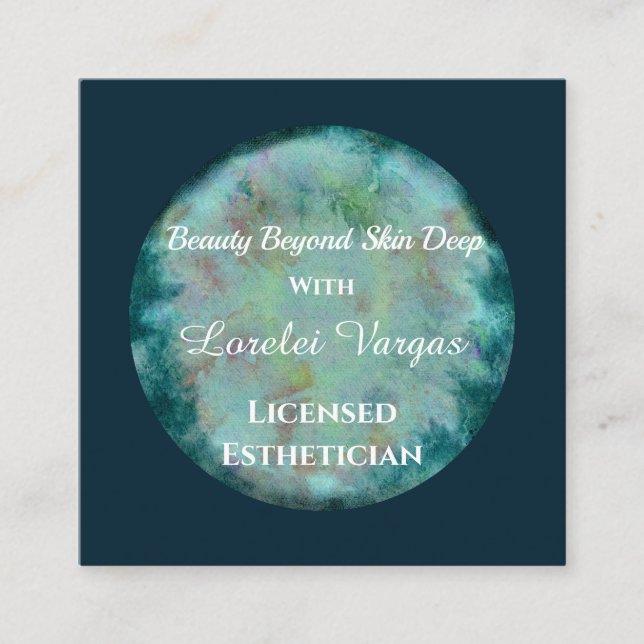 Carte De Visite Carré Elégant bleu vert aquarelle Esthétique & QR (Devant)