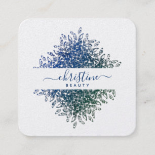 Carte De Visite Carré Elégant bleu vert Mandala Script Signature