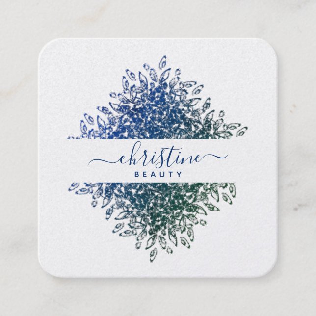 Carte De Visite Carré Elégant bleu vert Mandala Script Signature (Devant)