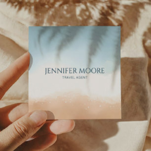 Carte De Visite Carré Elégant Blue Ocean Beach Sable de rivage