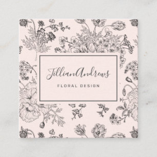 Carte De Visite Carré Élégant Blush Black Floral Design Professionnel