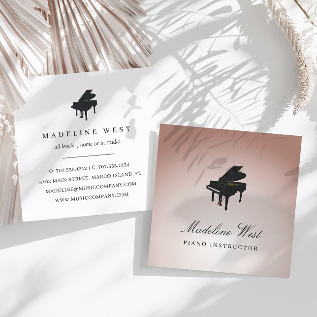 Carte De Visite Carré Élégant Blush Rose Piano Instructeur de musique (Créateur téléchargé)