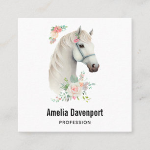 Carte De Visite Carré Élégant Boho Cheval Blanc Floral