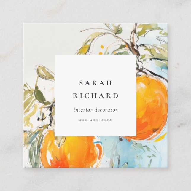 Carte De Visite Carré Elégant Boho moderne Abstrait Sketchy Orange Garde (Devant)