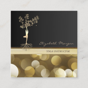Carte De Visite Carré Élégant, Bokeh, Silhouette Arbre Or