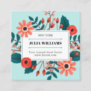 Carte De Visite Carré Élégant bouquet de fleurs boho turquoises à fleurs