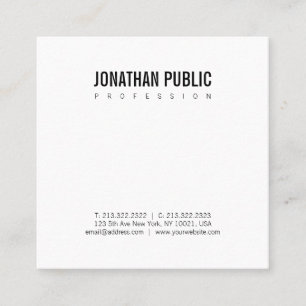 Carte De Visite Carré Élégant BW Plain Minimaliste Design chic moderne
