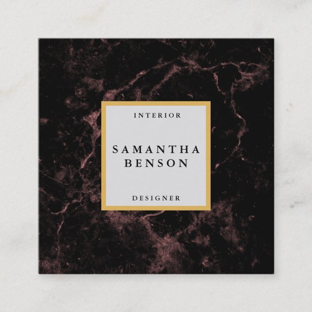 Carte De Visite Carré Élégant cadre moderne en marbre noir Faux Or (Devant)