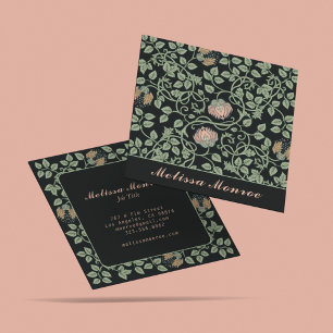 Carte De Visite Carré Élégant Chic Fleur sauvage Botanique Noir & Rose