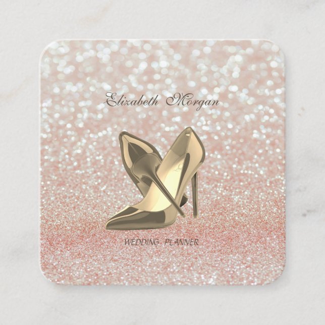 Carte De Visite Carré Élégant Chic Moderne Glitterie Bokeh-High Talons (Devant)