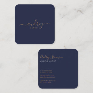 Carte De Visite Carré Elégant Chic Navy Blue Gold Signature