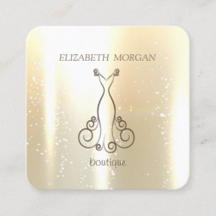 Carte De Visite Carré Élégant Chic Shinny, Faux Gold, Glitterie, Robe
