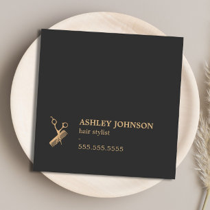 Carte De Visite Carré Elégant Ciseaux Or Faux Faux Peigne Coiffeuse