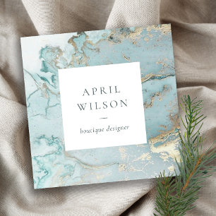 CARTE DE VISITE CARRÉ ELEGANT CLASSÉ AQUA DUSKY BLUE GOLD AGATE GEODE S