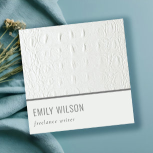 Carte De Visite Carré Elégant Classy Simple Ivory Blanc Cuir Texture