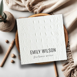 Carte De Visite Carré Elégant Classy Simple Ivory Blanc Cuir Texture