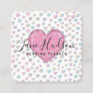 Carte De Visite Carré Elégant Coeur Rose avec Speckles Design