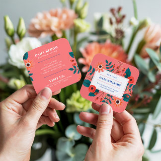 Carte De Visite Carré Elégant corail marine bleu floral bouquet de fleur